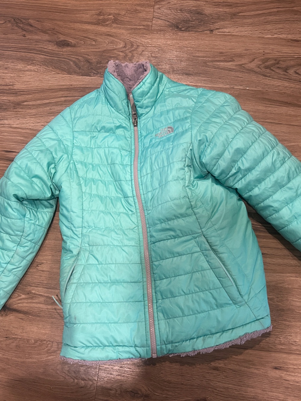 The North Face Girls' Mint Quilted reversible Puffer Jacket w/ rose moss inside